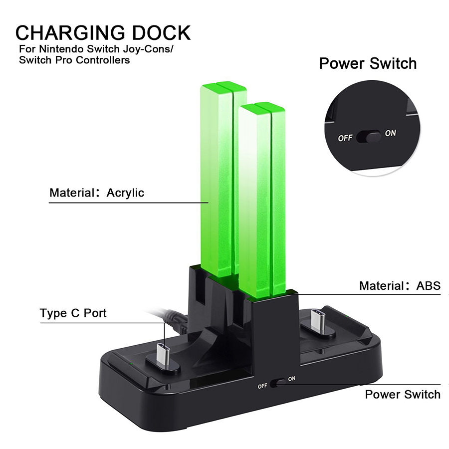 6 in 1 Joy-Con Pro Controller Charger Station with LED Indicator